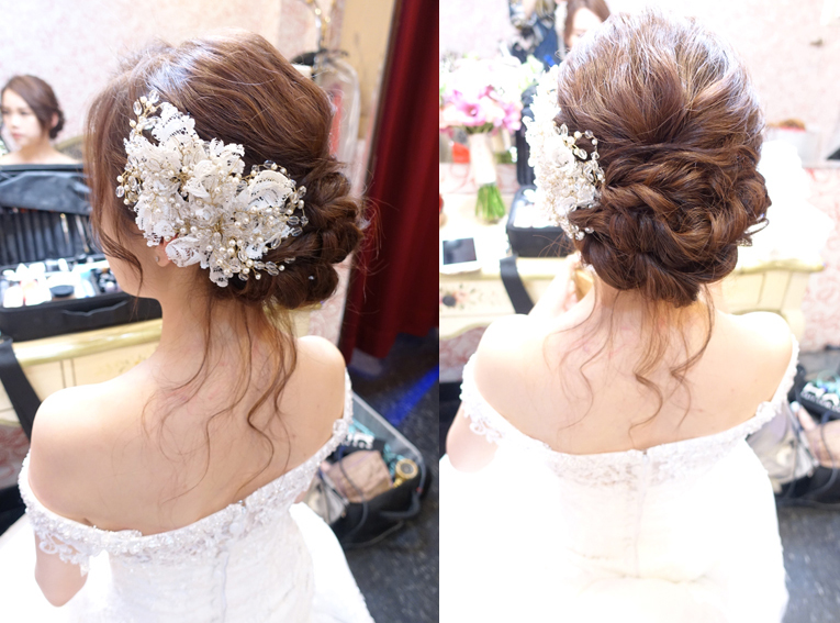 韓式新娘髮型簡單優雅韓式婚紗造型低盤髮
